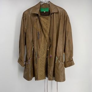 Vintage 70s Grown Beans Karen Groner Long Leather Jacket Large